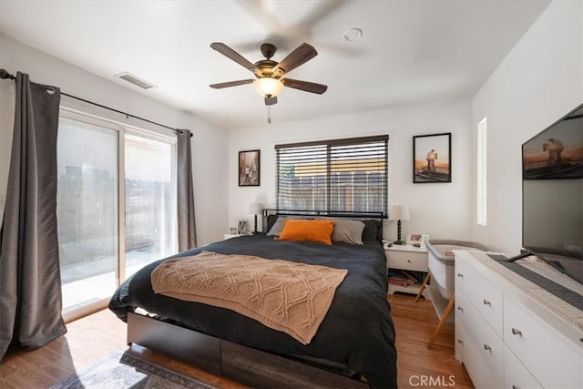 1812 Riverside Ave, Paso Robles, CA 93446 - bedroom with access to outside, multiple windows, light wood-type flooring, and a ceiling fan