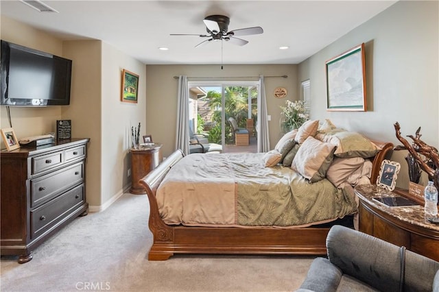 20092 E Frank Ln, Orange, CA 92869 - bedroom featuring access to outside, light carpet, ceiling fan, and recessed lighting
