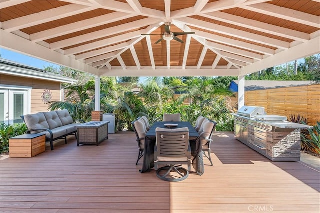 20092 E Frank Ln, Orange, CA 92869 - wooden deck with a gazebo, outdoor dining space, french doors, area for grilling, and outdoor lounge area