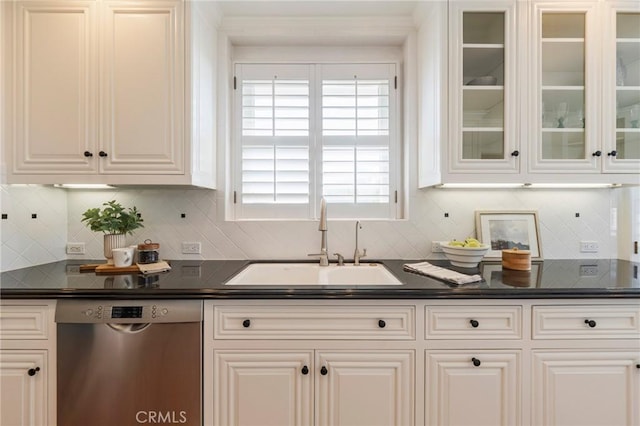 426 Via La Selva, Redondo Beach, CA 90277 - kitchen with dishwasher, dark countertops, and decorative backsplash