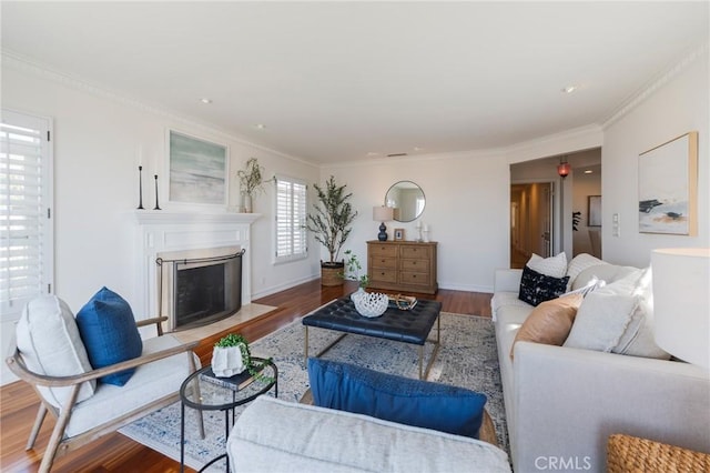 426 Via La Selva, Redondo Beach, CA 90277 - living room featuring wood finished floors, a fireplace with flush hearth, and crown molding