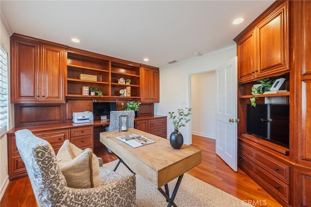 426 Via La Selva, Redondo Beach, CA 90277 - home office with wood finished floors, crown molding, and recessed lighting