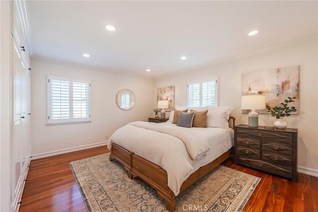 426 Via La Selva, Redondo Beach, CA 90277 - bedroom with dark wood finished floors, recessed lighting, and ornamental molding