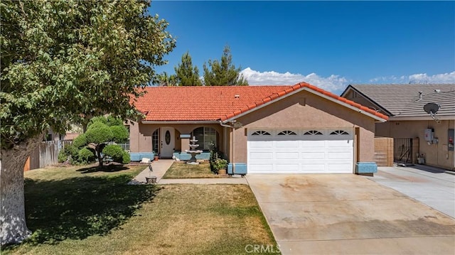 37028 Velutina Way, Palmdale, CA 93550 - mediterranean / spanish-style home featuring a garage, concrete driveway, a tile roof, and stucco siding