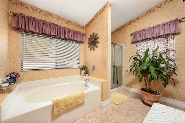 37028 Velutina Way, Palmdale, CA 93550 - bathroom featuring a garden tub, a stall shower, and plenty of natural light