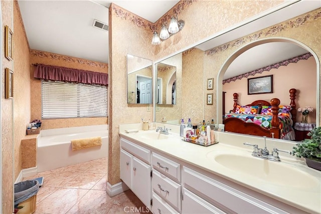 37028 Velutina Way, Palmdale, CA 93550 - full bathroom featuring double vanity, a garden tub, and tile patterned floors