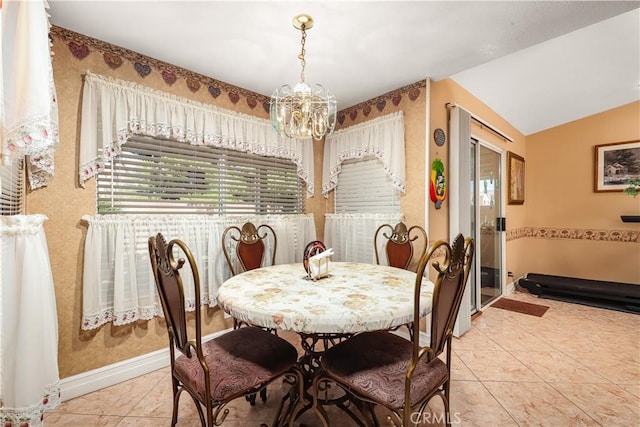 37028 Velutina Way, Palmdale, CA 93550 - dining room featuring a chandelier, light tile patterned flooring, and lofted ceiling