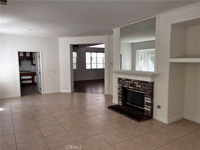 16340 Willowmist Ct, Chino Hills, CA 91709 - unfurnished living room with light tile patterned flooring, plenty of natural light, and a fireplace