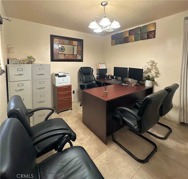 9620 San Vincente Ave, South Gate, CA 90280 - home office with light tile patterned flooring and a chandelier
