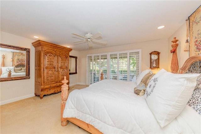 662 Via Zapata, Riverside, CA 92507 - bedroom with light colored carpet, recessed lighting, and ceiling fan