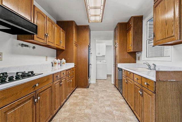 14202 Del Amo Ave, Tustin, CA 92780 - kitchen featuring washer / dryer and brown cabinetry