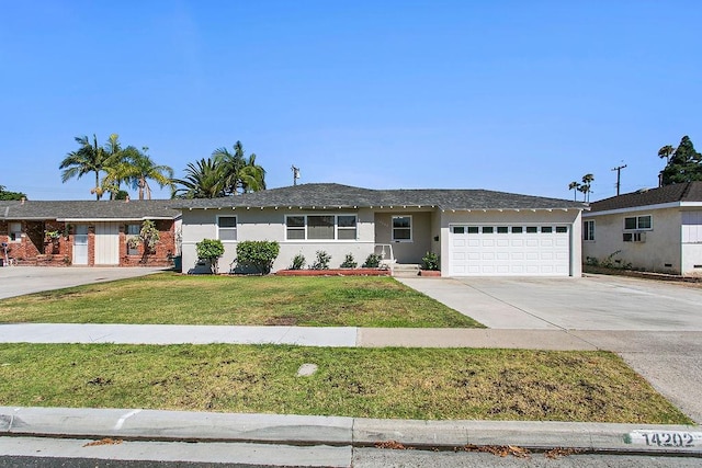14202 Del Amo Ave, Tustin, CA 92780 - ranch-style home with a garage, driveway, a front yard, and stucco siding