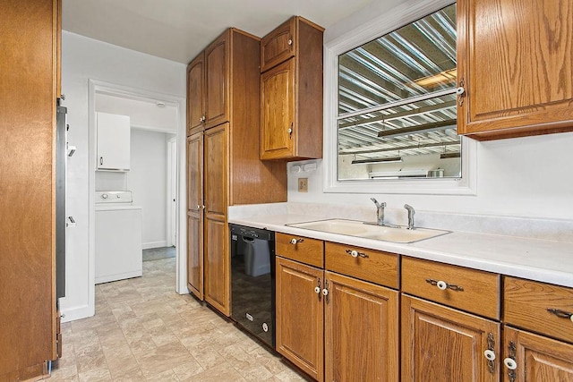 14202 Del Amo Ave, Tustin, CA 92780 - kitchen featuring washer / clothes dryer, dishwasher, brown cabinets, and light countertops