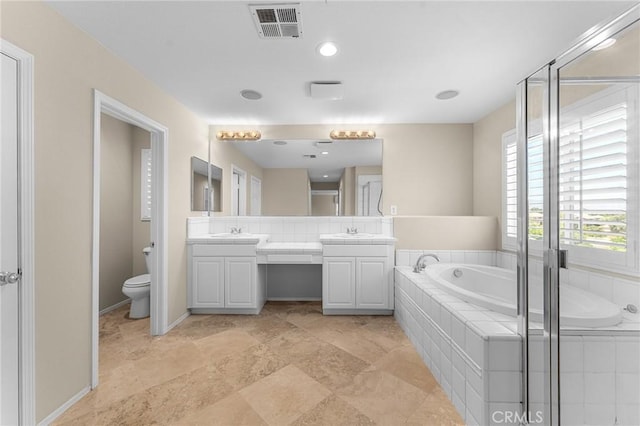 1581 Margit St, Redlands, CA 92374 - bathroom with double vanity, a bath, and a shower with shower door