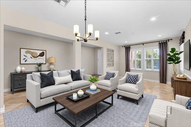 1581 Margit St, Redlands, CA 92374 - living area featuring a chandelier and recessed lighting