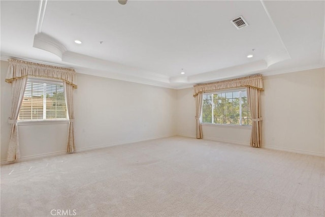 134 E Las Flores Ave, Arcadia, CA 91006 - empty room with a tray ceiling, crown molding, recessed lighting, and carpet floors