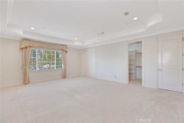 134 E Las Flores Ave, Arcadia, CA 91006 - unfurnished bedroom featuring a raised ceiling, crown molding, carpet flooring, and recessed lighting