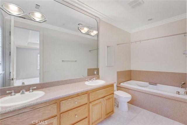 134 E Las Flores Ave, Arcadia, CA 91006 - full bathroom with a bath, ornamental molding, double vanity, and tile patterned floors