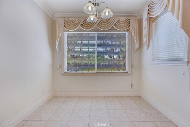 134 E Las Flores Ave, Arcadia, CA 91006 - spare room with a chandelier, ornamental molding, and light tile patterned floors
