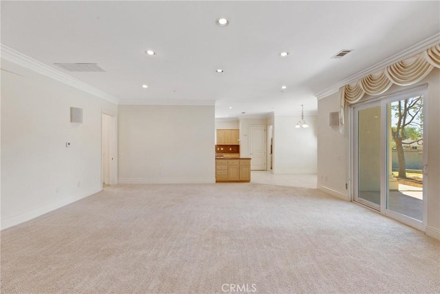 134 E Las Flores Ave, Arcadia, CA 91006 - spare room with ornamental molding, light colored carpet, and recessed lighting