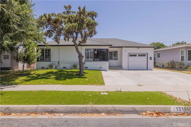 12108 Dunrobin Ave, Downey, CA 90242 - single story home featuring crawl space, a garage, concrete driveway, a front lawn, and a shingled roof