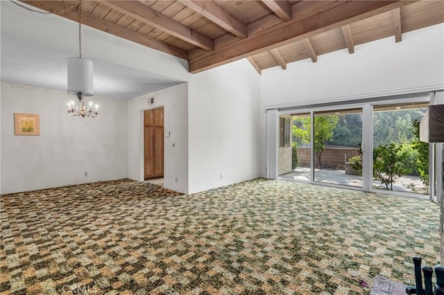 19950 Esquiline Ave, Walnut, CA 91789 - spare room featuring wooden ceiling, carpet floors, and a chandelier