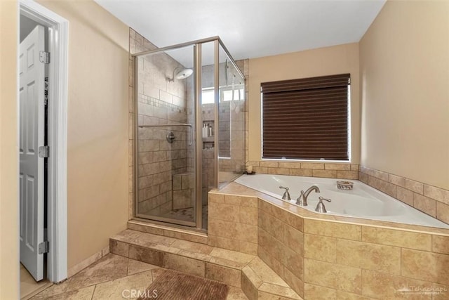 23309 Tak Ct, Tehachapi, CA 93561 - bathroom with a bath, a stall shower, and tile patterned floors