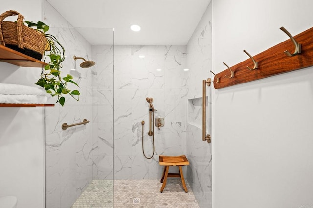 3432 Mount Ariane Dr, San Diego, CA 92111 - bathroom with a marble finish shower and recessed lighting