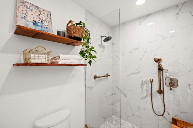 3432 Mount Ariane Dr, San Diego, CA 92111 - bathroom featuring a marble finish shower and recessed lighting