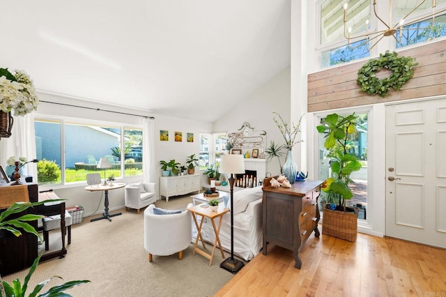 3432 Mount Ariane Dr, San Diego, CA 92111 - living room with hardwood / wood-style floors and high vaulted ceiling