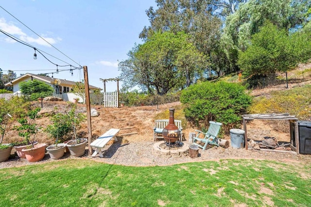 3432 Mount Ariane Dr, San Diego, CA 92111 - view of green lawn with a fire pit