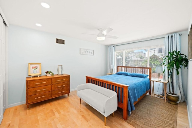 3432 Mount Ariane Dr, San Diego, CA 92111 - bedroom with light wood-style floors, recessed lighting, a ceiling fan, and a closet