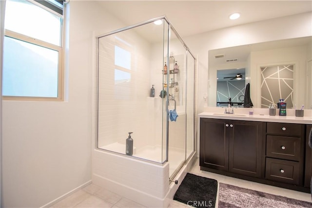 29392 Tourmaline Way, Winchester, CA 92596 - full bathroom with a shower stall, healthy amount of natural light, vanity, tile patterned flooring, and recessed lighting