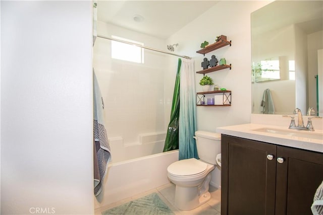 29392 Tourmaline Way, Winchester, CA 92596 - bathroom with shower / bath combo with shower curtain, vanity, and tile patterned flooring