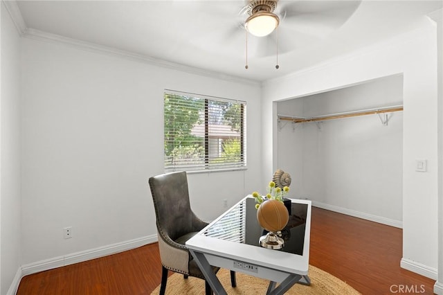 22824 Hilton Head Dr Unit 87, Diamond Bar, CA 91765 - office featuring wood finished floors, crown molding, and ceiling fan