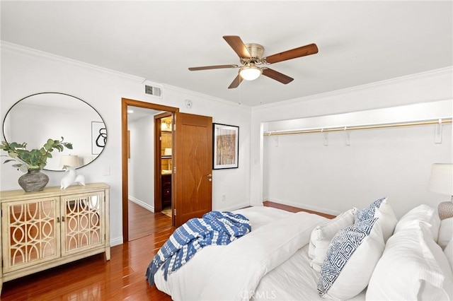 22824 Hilton Head Dr Unit 87, Diamond Bar, CA 91765 - bedroom featuring wood finished floors, crown molding, a closet, and ceiling fan