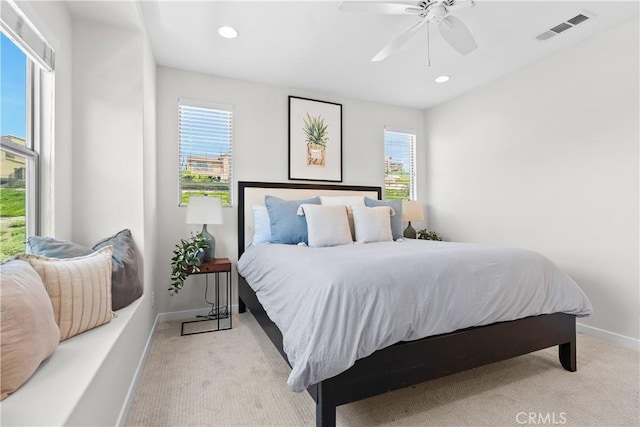 38 Marisol St, Rancho Mission Viejo, CA 92694 - bedroom with light carpet, multiple windows, recessed lighting, and a ceiling fan