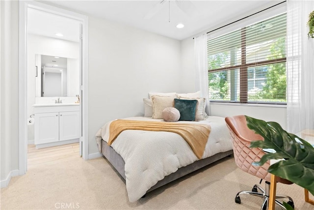 38 Marisol St, Rancho Mission Viejo, CA 92694 - bedroom with light colored carpet, ensuite bathroom, and recessed lighting
