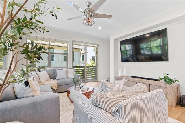38 Marisol St, Rancho Mission Viejo, CA 92694 - living area featuring ceiling fan, recessed lighting, and light wood-style flooring