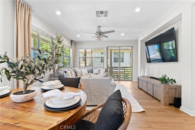 38 Marisol St, Rancho Mission Viejo, CA 92694 - dining space with ceiling fan, recessed lighting, and light wood-style floors
