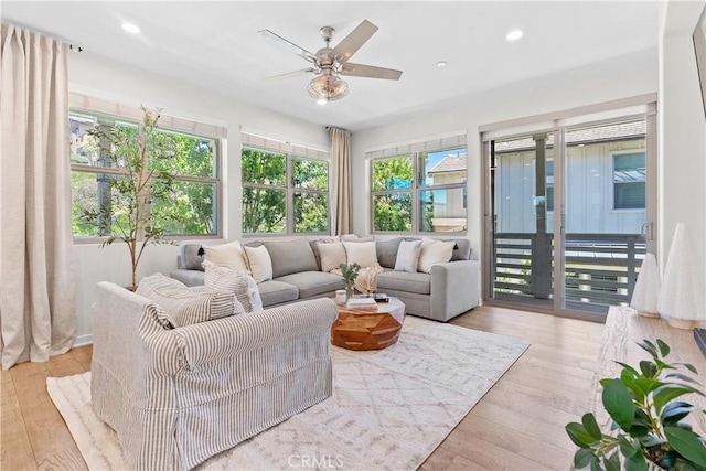 38 Marisol St, Rancho Mission Viejo, CA 92694 - living room with a ceiling fan, wood finished floors, and recessed lighting