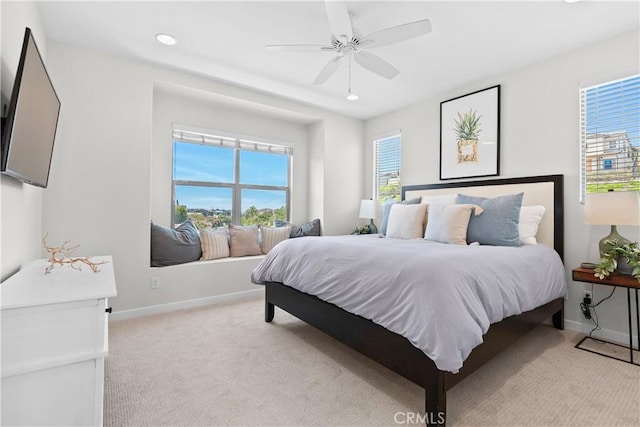 38 Marisol St, Rancho Mission Viejo, CA 92694 - bedroom with multiple windows, light carpet, recessed lighting, and ceiling fan