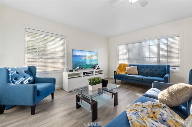 8626 Stark St, Riverside, CA 92504 - living room featuring a ceiling fan and light wood-style flooring