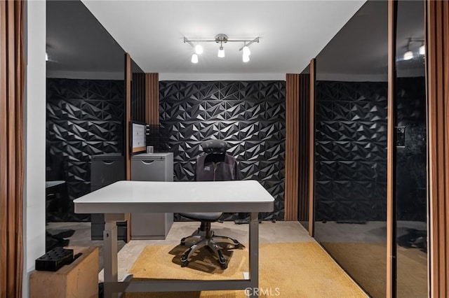 8626 Stark St, Riverside, CA 92504 - office area with wallpapered walls and track lighting