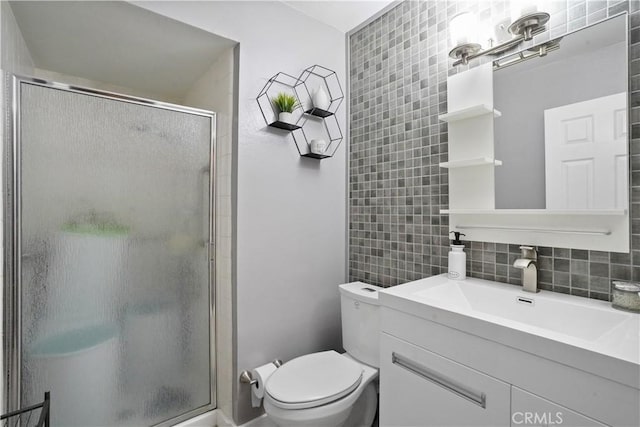 18230 Oxnard St Unit 110, Tarzana, CA 91356 - full bathroom featuring a stall shower, tile walls, vanity, and backsplash