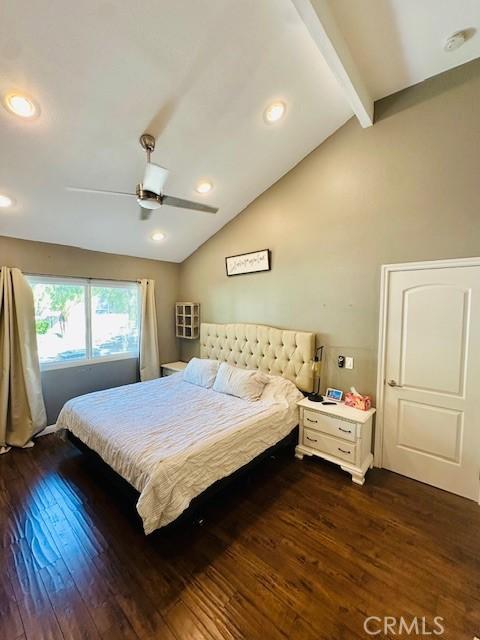 6080 Cape Cod Ln Unit 54, Yorba Linda, CA 92887 - bedroom with dark wood finished floors, recessed lighting, and ceiling fan