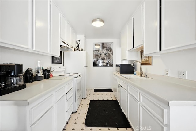 1750 Camino Palmero St Unit 539, Los Angeles, CA 90046 - kitchen featuring white range with electric cooktop, white cabinetry, light flooring, and light countertops