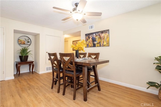 8825 Sophia Ave, North Hills, CA 91343 - dining room with light wood-style flooring, ceiling fan, and a textured ceiling