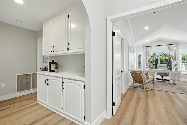 20455 Via Canarias, Yorba Linda, CA 92887 - bar area with light wood-style floors, arched walkways, recessed lighting, and lofted ceiling