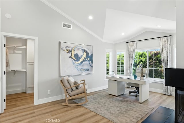 20455 Via Canarias, Yorba Linda, CA 92887 - office space with light wood finished floors, recessed lighting, high vaulted ceiling, and crown molding